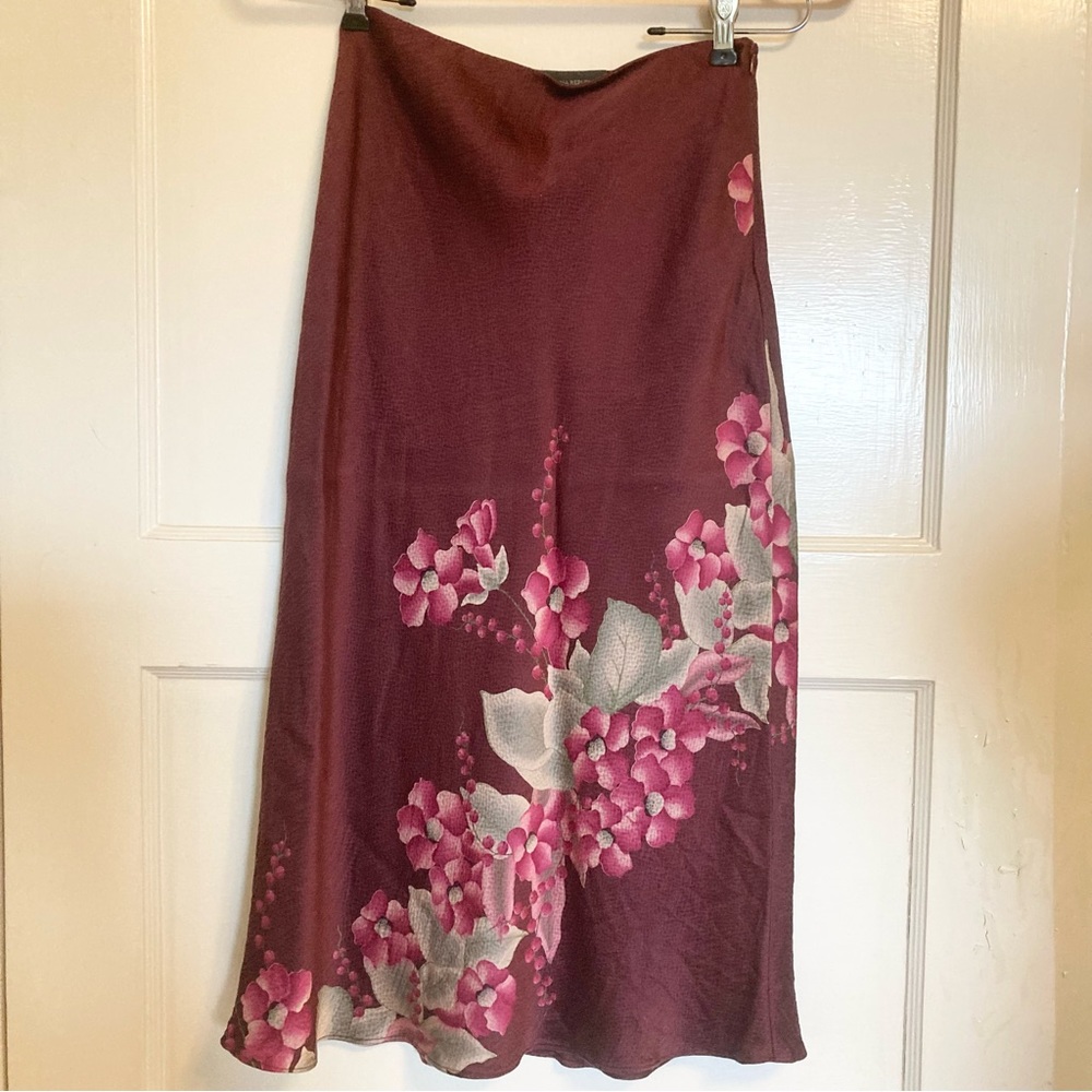 Silk skirt burgundy floral